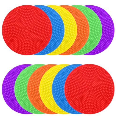 Poly Spots 4 Inch and 9 Inch Spot Markers for Gym Floor Flat Cones - style: 12Pcs 4 inch 6colors
