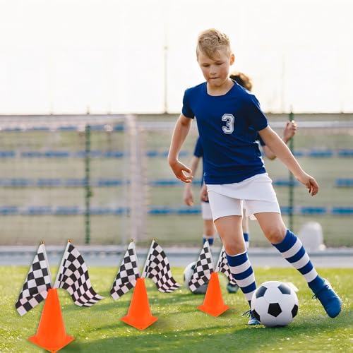 Mini Traffic Cones（with Hole on Top） with Racing Checkered Flags, Sports Safety Cones for Soccer Cones and Basketball Practice Equipment - color: 36PCS