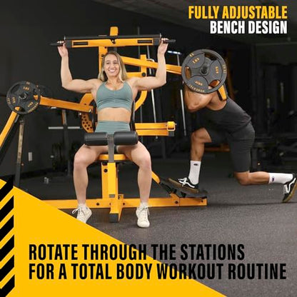 Powertec Fitness Workout Bench Multiystem for Chest, Arms, Legs, 120.1 x 73.3 x 80.5 Inches - Adjustable, Multi-User Weight Machines with Isolateral Arms - Premium at Home Gym Equipment - color: Yellow