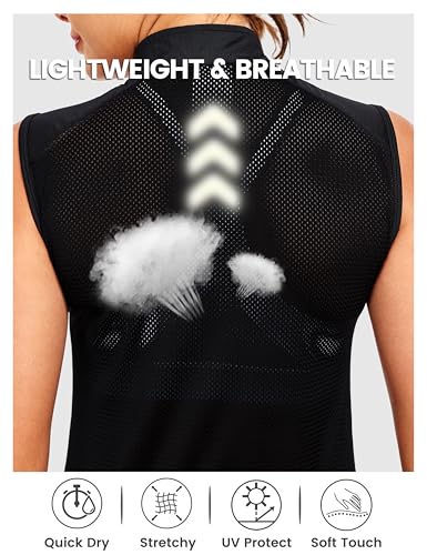 Little Donkey Andy Women's Breathable Cycling Vests full Zip Reflective Sleeveless Jerseys Running Biking Shirts 4 Pockets - color: Black, size: Small