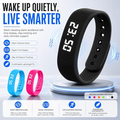 Vibrating Alarm Wristband Clock Smart Watch Bracelets for Mens Digital Heavy Sleepers Fit Wrist Womens Tracker Vibro Vibration Silent Small Distance Teens Shock Despertador Band Alert - color: Green