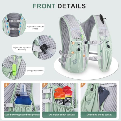 BECOJADDE Running Vest for Women Men, 5L/6L Lightweight Hydration Backpack Running Pack for Marathon, Trail, Cycling, Hiking, Jogging - color: Green