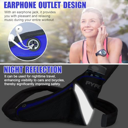 PYFK Running Belt Hydration Waist Pack with Water Bottle Holder for Men Women Waist Pouch Fanny Bag Reflective - color: Blue