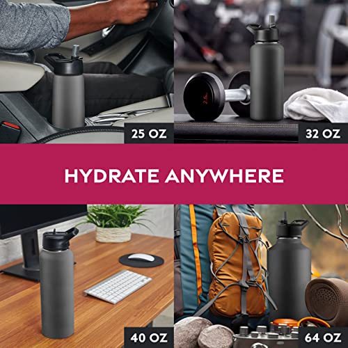 FineDine Insulated Water Bottle with Straw, 25 Oz, Inky Raven Black - color: Inky Raven Black, size: 25 Ounces