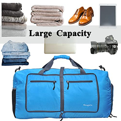 Woogwin Travel Duffel Bag Large Foldable Waterproof Overnight Bag for Beach Swim Bags Pool Sports Gym - color: 60L Blue