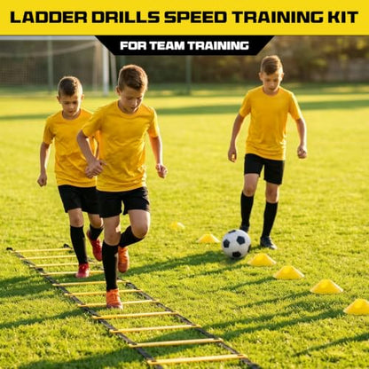 2 Pack 20ft Agility Ladder Set, 40ft Total Adjustable Speed Ladder - color: Yellow