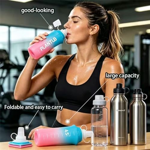Soft Foldable Water Bottle, Gradient Blue and Pink - color: pink blue