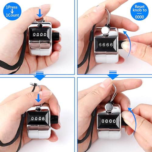 FEBSNOW 2 Pack Tally Counter Clicker 4 Digit Number for School Event - color: Metallic