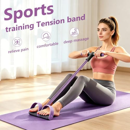 Pedal Resistance Band with Handle - size: 4 levels（Purple）