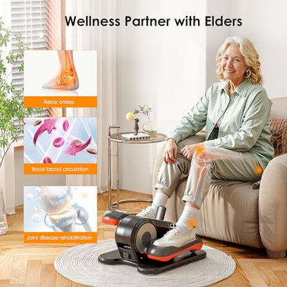 SogesPower Under Desk Elliptical Exercise Machine, Ellipse Leg Exerciser for Seniors with 12 Adjustable Speeds, Electric Seated Pedal Exerciser for Home with Remote Control - style: Black&Orange