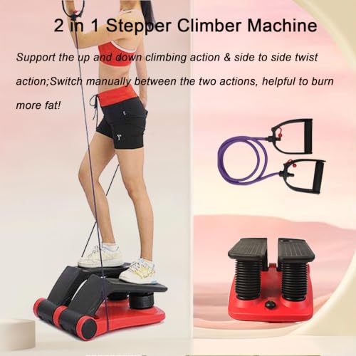 INTBUYING Stepper Climber Fitness Machine with Resistant Bands Portable Stair Stepper Exercise Equipment Low-Impact Cardio, Space-Saving, Height-Adjustable Comfortable Foot Pedals Exercise Machine