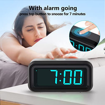 Digital Alarm Clock Battery Operated with LED Display for Bedrooms, Long Battery Life, 3 Brightness Adjustable, 12/24 Hour, Snooze, Black Case with Blue Digits - color: Black-blue