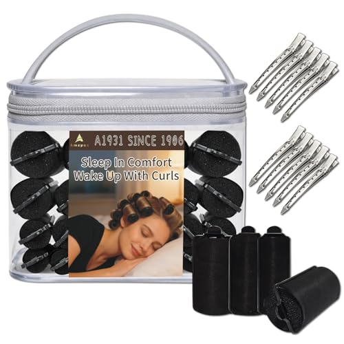 46 PCS Multi-Size Foam Hair Rollers Set - Satin Sponge Hair Curlers with Duck Teeth Clips, No Heat Overnight Sleep-In Rollers for Long/Short Hair Styling(Black) - color: Black