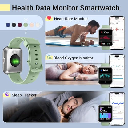 Quican Smart Watches for Women/Men, Smart Watch for Android Phones & iPhone, Fitness Watches for Women with Alexa, Call & Notification Alerts, Tracks Heart Rate/Sleep Smartwatches (Green, 1.8 inches) - color: Green