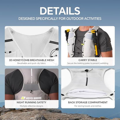 N NEVO RHINO Running Hydration Vest with 2 TPU 500ml Soft Flask - color: white, size: Medium