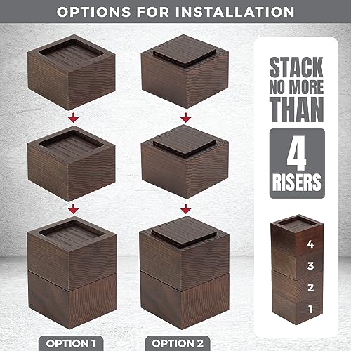 FASONLA Bed Risers (Set of 4) - Oak Solid Wood Furniture Risers Lifts Height 2" with Non-Slip Recessed Hole (4pcs-2" Hight-Walnut Color) - color: 4pcs-2" Hight-walnut Color