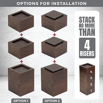 FASONLA Bed Risers (Set of 4) - Oak Solid Wood Furniture Risers Lifts Height 2" with Non-Slip Recessed Hole (4pcs-2" Hight-Walnut Color) - color: 4pcs-2" Hight-walnut Color