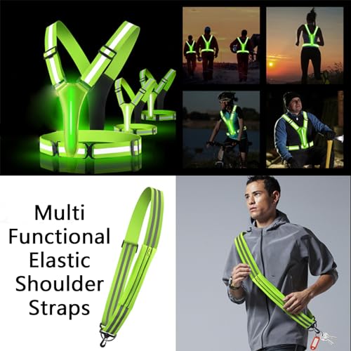 Led Reflective Vest, USB Rechargeable Light Up Running Gear, High Visibility Night Running Vest with Adjustable Waist/Shoulder for Women Men Kids