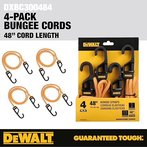 DEWALT 48" Premium Round Bungee Cords, Interlocking Quick-Pull Notch, 4-PK - size: 48"