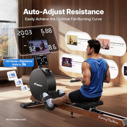 MERACH Pro-Grade Rowing Machines for Home, Smart Magnetic Rowing Machine with Self-Generation, Double Resistance and 400 LBS MAX Load, Wooden Tracks for Silent Sliding - style: R7-self-generating electricity
