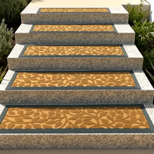 Outdoor Stair Treads for Wooden Steps, 8.5" x 30", 6 Pcs, Brown - color: Yellow Leaves