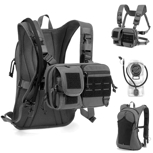 2-in-1 Hydration Backpack & Tactical Chest Pack with 2.5L Water Bladder, Modular Molle Hydration Vest, Lightweight Running Water Bag for Gravel Cycling, MTB, Hiking, Enduro - color: Gray