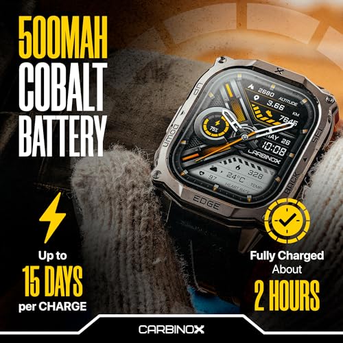 CARBINOX Smart Watch Edge Rugged, 1.96″ AMOLED, Stainless Steel, IP69K/5ATM Fitness trackers, Dual-Band GNSS, 500mAh, Bluetooth Calls, Smart Watch for Android Phones iOS (Silver) - color: Silver