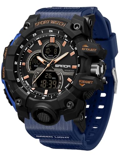 FANMIS Men Sports Outdoor Watch Analog Digital Multifunctional Black Watch - color: X Blue