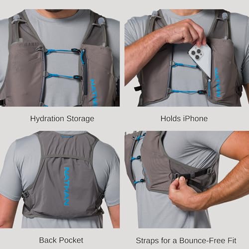 Nathan Hydration Vest - Lightweight, Quick-Fit Fix, Reflective, 4L Storage, Six Pockets, Two 14oz Flasks, Pinnacle Breeze - size: XX-Large, style: Charcoal