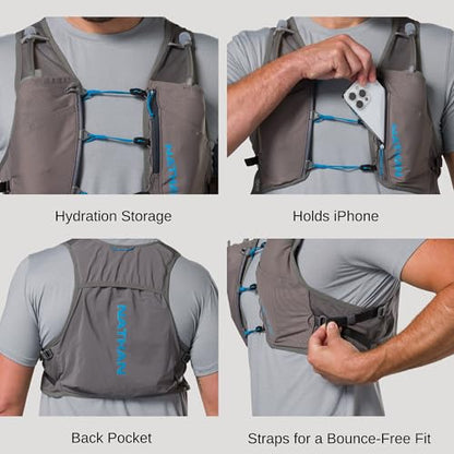 Nathan Hydration Vest - Lightweight, Quick-Fit Fix, Reflective, 4L Storage, Six Pockets, Two 14oz Flasks, Pinnacle Breeze - size: Small-Medium, style: Charcoal
