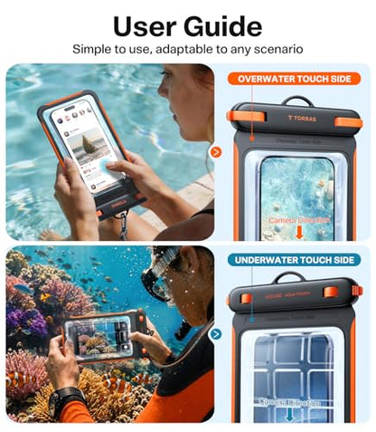 TORRAS IPX8 Waterproof Phone Pouch Floating, Underwater Screen Touchable - color: 2 Pack-Black & White