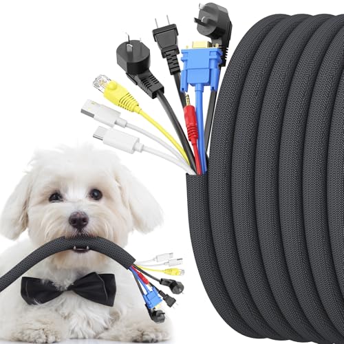 1 inch Cord Protectors from Pets No Chew, 10ft Wire Protector Cord Covers for Pets, Flexible Cable Sleeve Cord Management for TV Computer Wires - color: Black, size: 1"