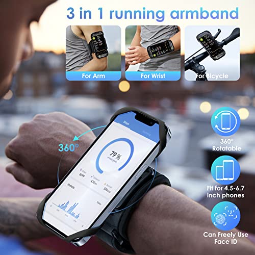 Cikyner 3 in 1 Running Armband, 360° Rotatable & Detachable Sports Armband - color: G5Black
