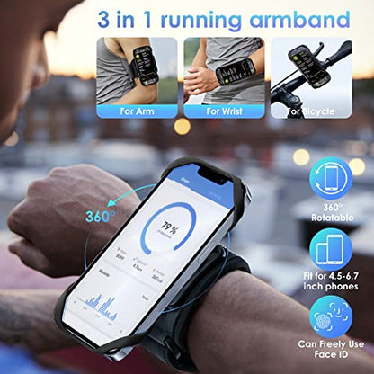 Cikyner 3 in 1 Running Armband, 360° Rotatable & Detachable Sports Armband - color: G5Black