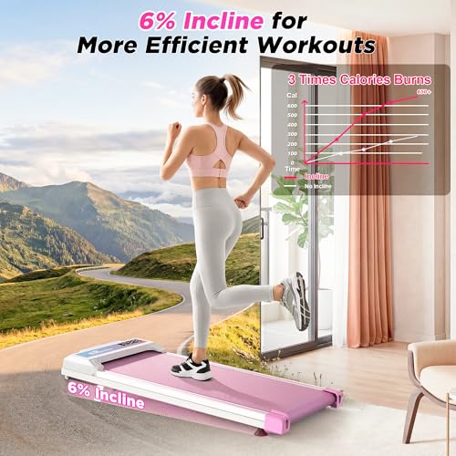 FYC Walking Pad with Incline for Home & Office - Under Desk Walking Pad Treadmill, Portable Walking Machine with Remote Control, LED Display, 300LBS Capacity, 2.5HP Quiet Motor - color: pink