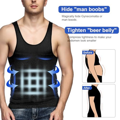 Odoland Men Compression Shirt 3 Pack Body Shaper Vest Tank Top - color: Black/Black/White, size: XX-Large