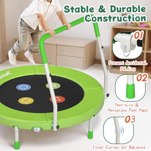 36-Inch Toddler Trampoline with Adjustable Bar, 3FT Foldable Mini Rebounder - color: Green