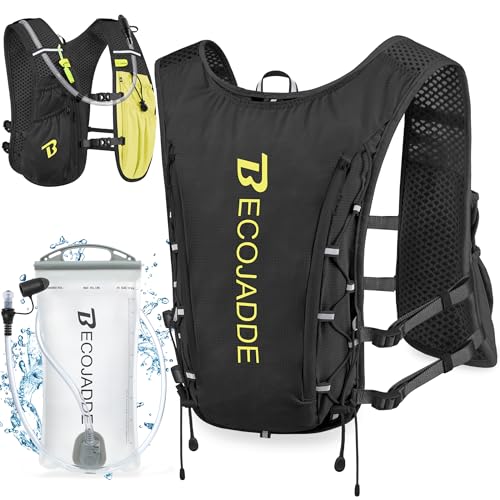 BECOJADDE Running Vest for Women Men, 5L/6L Lightweight Hydration Backpack Running Pack for Marathon, Trail, Cycling, Hiking, Jogging - color: Black