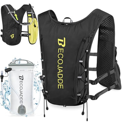 BECOJADDE Running Vest for Women Men, 5L/6L Lightweight Hydration Backpack Running Pack for Marathon, Trail, Cycling, Hiking, Jogging - color: Black