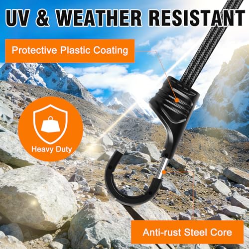 Adjustable Bungee Cords with Hooks 12 Inch, 6 PCS Small Bungee Cords Heavy Duty Outdoor Easily Adjust from 7" to 12", Elastic Bungee Straps for Tarps,Tents, Luggage, Cargo,Truck, Bikes - size: 12 Inch