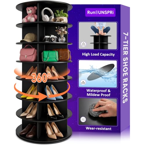 RUNSUNSPRI 7 Tier Rotating Shoe Rack 360°Rotating Shoe Rack Tower Black - size: 7 Tier Black (23.4"W x 62.8"H)