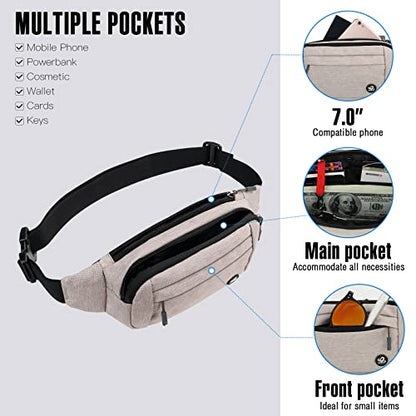 WATERFLY Small Fanny Pack Crossbody Lightweight Waist Bag for Woman Man - color: Beige