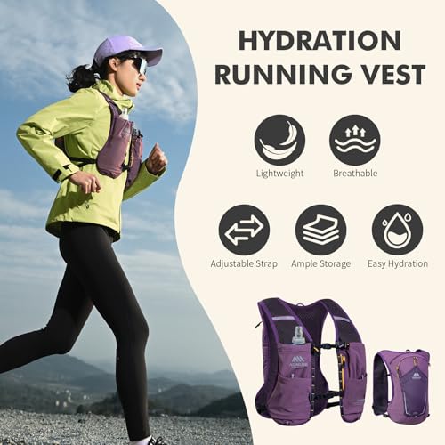 AONIJIE Running Hydration Vest for Men Women 500ml Soft Flask Water Bottle - color: Purple, size: 500ml