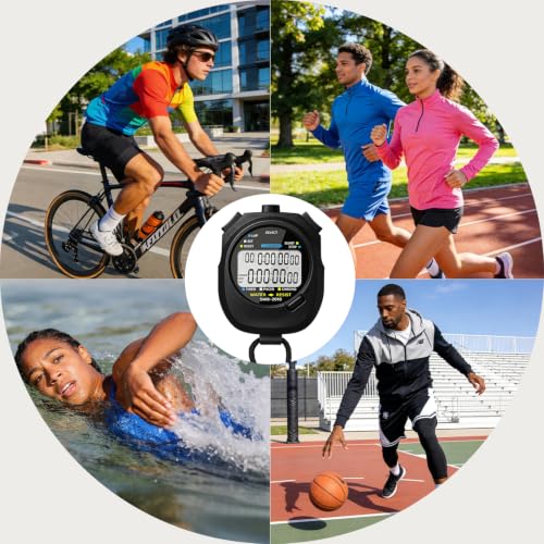 2 Pack Multi-Function Electronic Digital Sports Stopwatch Timer with 10-Lap Split Timing and Dual Row Display, Ideal for Sports Coaches and Referees