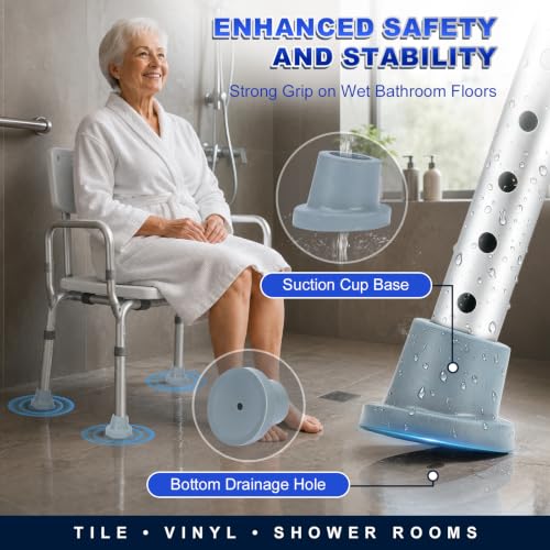 supregear Shower Chair Leg Caps 1 inch, Heavy Duty Rubber Feet, Fits 1" OD Sloped Round Legs Only, Non-Slip Replacement for Bath Stool & Transfer Bench, 4 Pack, Grey-25mm - color: Grey