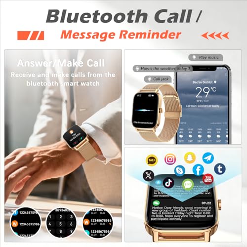 Smart Watch for Women Fitness Tracker: Gold Make Answer Call Waterproof Running Smartwatch Android Phone iPhone Samsung Compatible Digital Mens Watches Pedometer Step Tracker Heart Rate Monitor - color: Gold