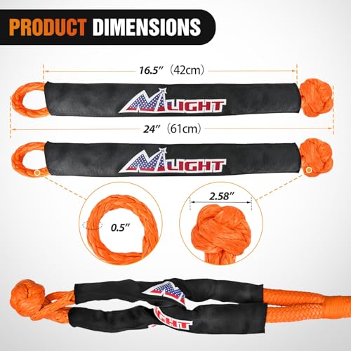 Nilight Kinetic Recovery Rope Kit with Soft Shackle Towing Strap - color: 1/8inx30ft Rope+ 2 Pcs Soft Shackle