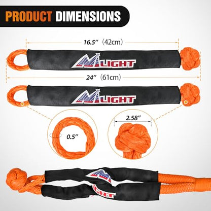 Nilight Kinetic Recovery Rope Kit with Soft Shackle Towing Strap - color: 1/8inx30ft Rope+ 2 Pcs Soft Shackle