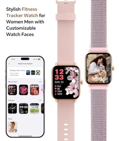 Smart Watch for Women, Bluetooth Calling, Alexa built-in, iOS Android - color: Light Pink