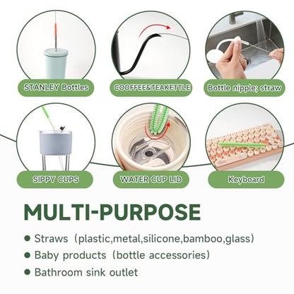 9PCS Reusable Long Colored Straw Cleaner Brush Set 12" Bendable